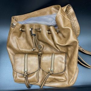 RU_Leather backpack purse women brown